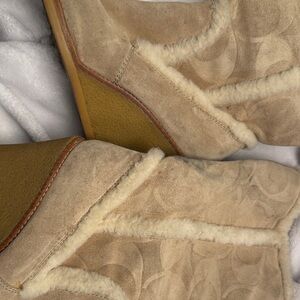 Coach Tan Heeled Boots with Shearling Trim